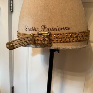 SAND CASTLE USA BELT TAN LEATHER GOLD SILVER STUDS BUCKLE No size Fits M
